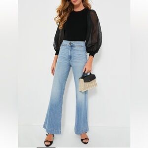 NEW Tuckernuck Black Knit Betsy blouse Sheer Sleeve Top size XL